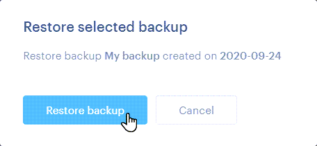 clicking Restore backup