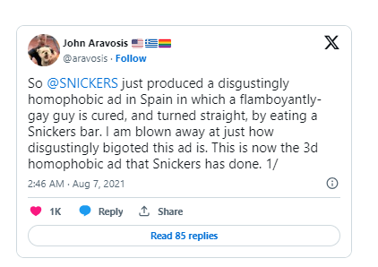snickers received backlash on social media